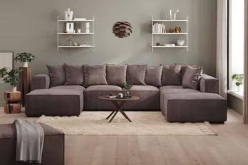 Cubo 5-sits U-formad Djup Modulsoffa Med Divan och Schäslong i Sammet - Mörkgrå - Möbler - Soffa - Sammetssoffa