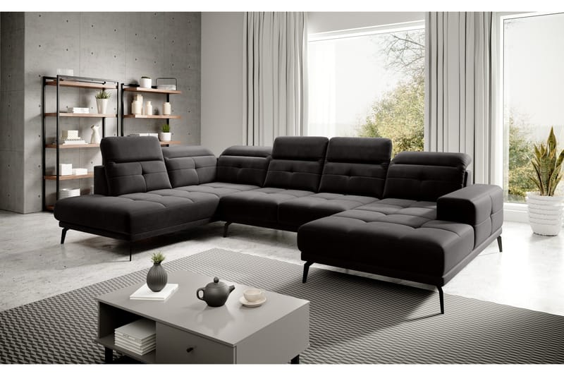 Devender Soffa m. Divan och Schäslong - Svart - Möbler - Soffa - U-soffa