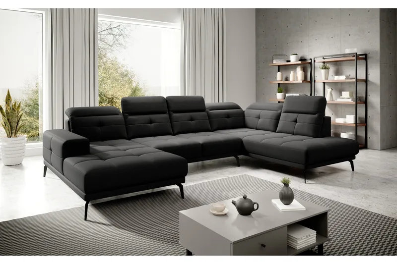 Devender Soffa m. Divan och Schäslong - Svart - Möbler - Soffa - U-soffa