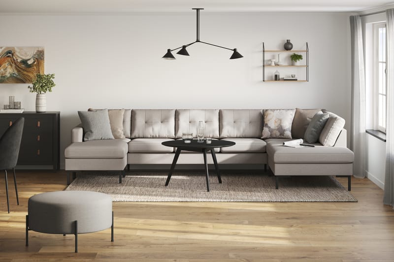 Frillestad 5-sits Högervänd U-formad Soffa med Divan och Schäslong i Tyg - Beige - Möbler - Soffa - U-soffa