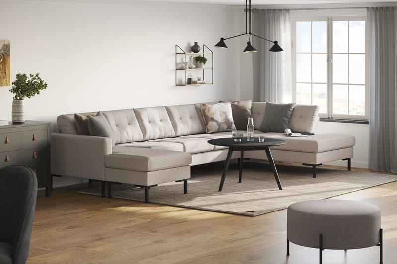 Frillestad 5-sits Högervänd U-formad Soffa med Divan och Schäslong i Tyg - Beige - Möbler - Soffa - U-soffa