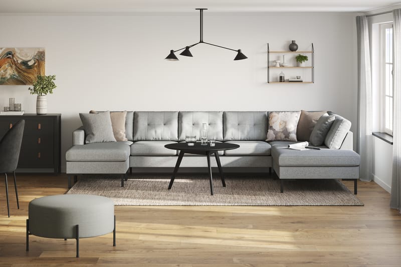 Frillestad 5-sits Högervänd U-formad Soffa med Divan och Schäslong i Tyg - Grå - Möbler - Soffa - U-soffa