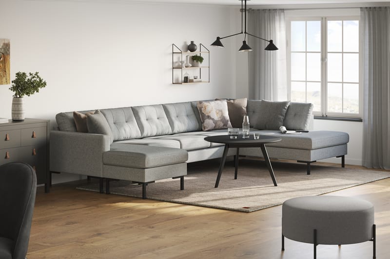 Frillestad 5-sits Högervänd U-formad Soffa med Divan och Schäslong i Tyg - Grå - Möbler - Soffa - U-soffa