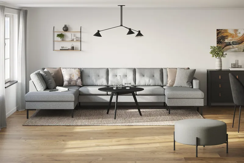 Frillestad 5-sits Vänstervänd U-formad Soffa med Divan och Schäslong i Tyg - Grå - Möbler - Soffa - U-soffa