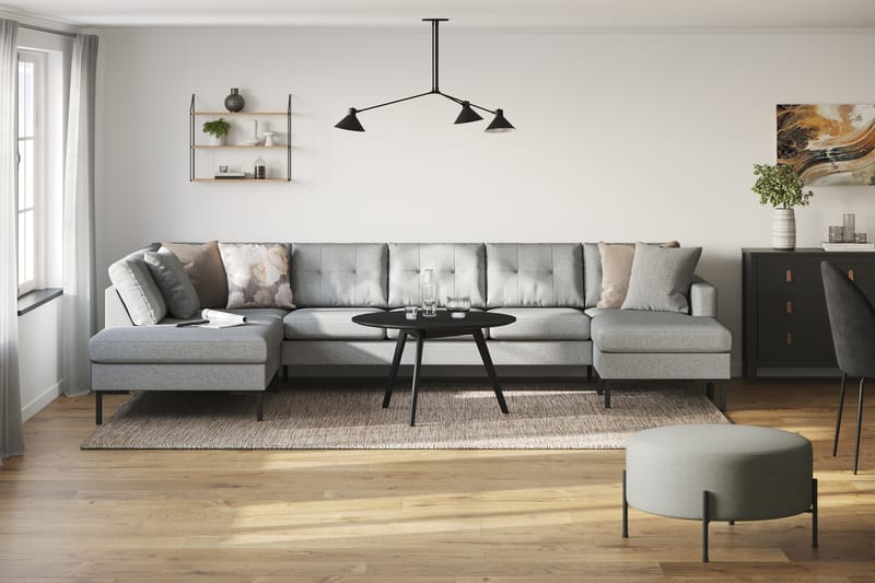 Frillestad 5-sits Vänstervänd U-formad Soffa med Divan och Schäslong i Tyg - Grå - Möbler - Soffa - U-soffa