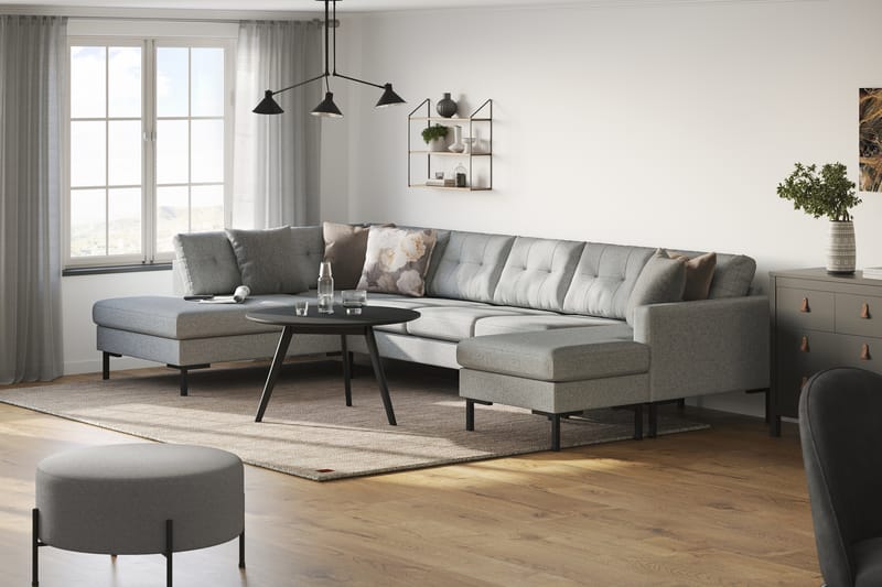 Frillestad 5-sits Vänstervänd U-formad Soffa med Divan och Schäslong i Tyg - Grå - Möbler - Soffa - U-soffa