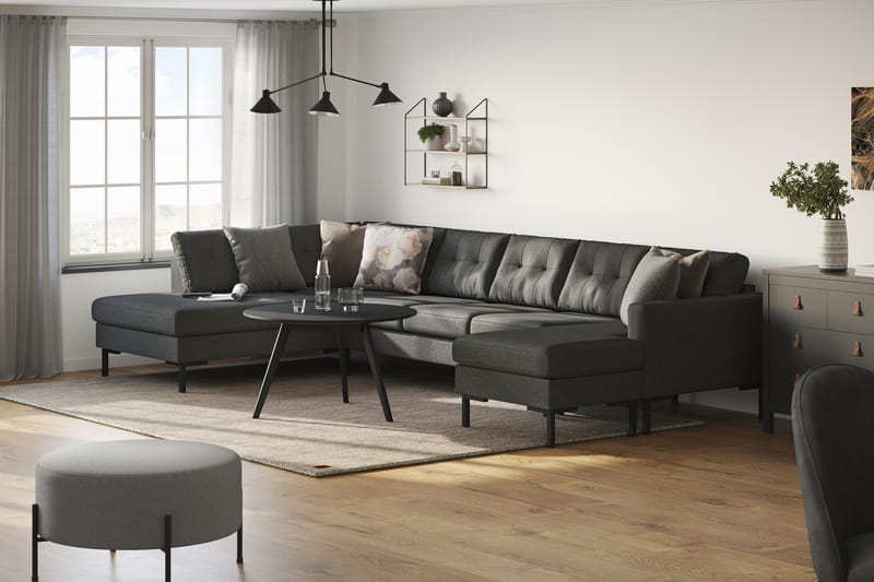Frillestad 5-sits Vänstervänd U-formad Soffa med Divan och Schäslong i Tyg - Mörkgrå - Möbler - Soffa - U-soffa