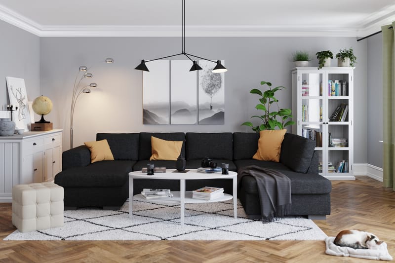 Link 4-sits Högervänd U-formad Large Soffa med Divan och Schäslong i Tyg - Svart - Möbler - Soffa - U-soffa