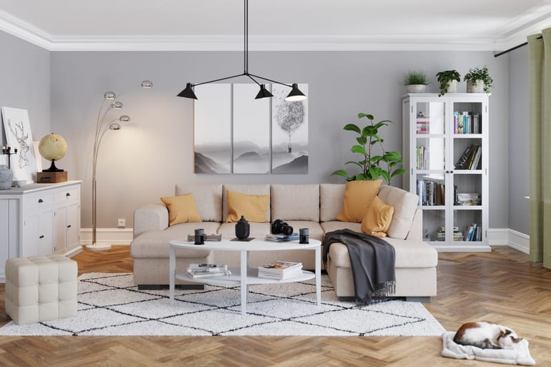 Link 4-sits Högervänd U-formad Soffa med Divan och Schäslong i Tyg - Beige - Möbler - Soffa - U-soffa