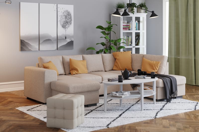 Link 4-sits Högervänd U-formad Soffa med Divan och Schäslong i Tyg - Beige - Möbler - Soffa - U-soffa