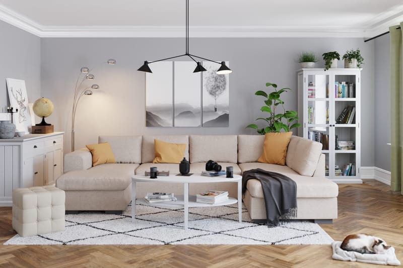 Link 4-sits Högervänd U-formad X-Large Soffa med Divan och Schäslong i Tyg - Beige - Möbler - Soffa - U-soffa