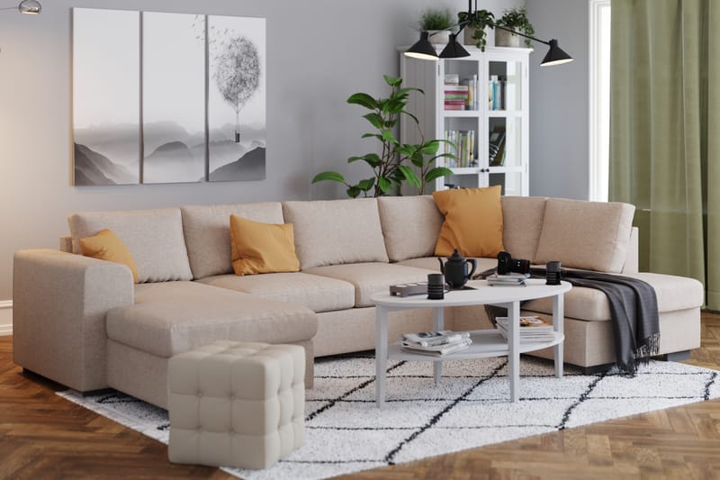Link 4-sits Högervänd U-formad X-Large Soffa med Divan och Schäslong i Tyg - Beige - Möbler - Soffa - U-soffa