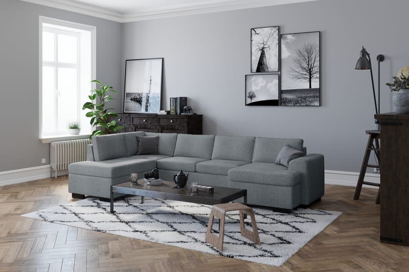 Link 4-sits Vänstervänd U-formad Large Soffa med Divan och Schäslong i Tyg - Ljusgrå - Möbler - Soffa - U-soffa