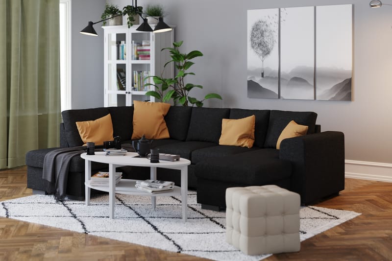Link 4-sits Vänstervänd U-formad Soffa med Divan och Schäslong i Tyg - Svart - Möbler - Soffa - U-soffa