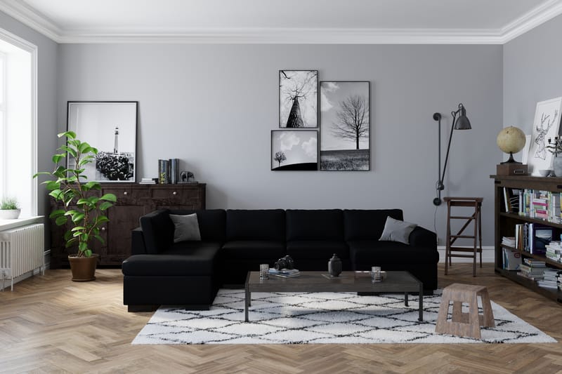 Link 5-sits Högervänd U-formad XX-Large Soffa med Divan och Schäslong i Konstläder - Svart - Möbler - Soffa - U-soffa
