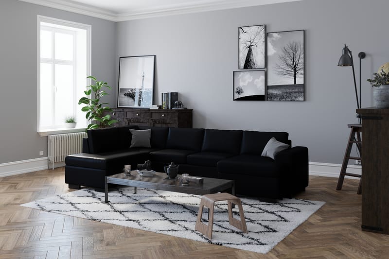 Link 5-sits Högervänd U-formad XX-Large Soffa med Divan och Schäslong i Konstläder - Svart - Möbler - Soffa - U-soffa
