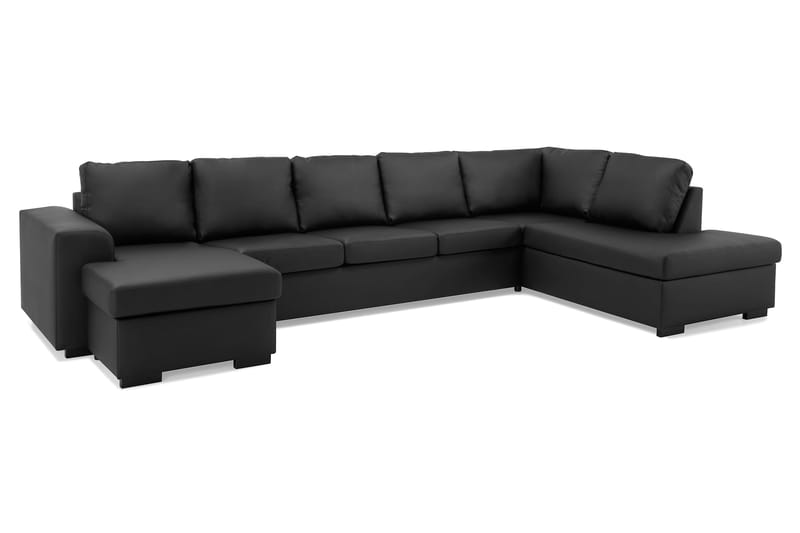 Link 5-sits Högervänd U-formad XX-Large Soffa med Divan och Schäslong i Konstläder - Svart - Möbler - Soffa - U-soffa