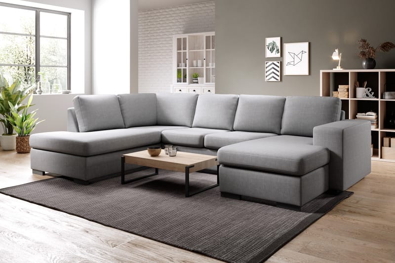 Memphis 4-sits Vänstervänd U-formad Soffa med Divan och Schäslong i Tyg - Grå - Möbler - Soffa - U-soffa