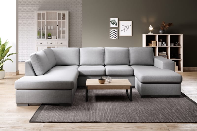 Memphis 4-sits Vänstervänd U-formad Soffa med Divan och Schäslong i Tyg - Grå - Möbler - Soffa - U-soffa