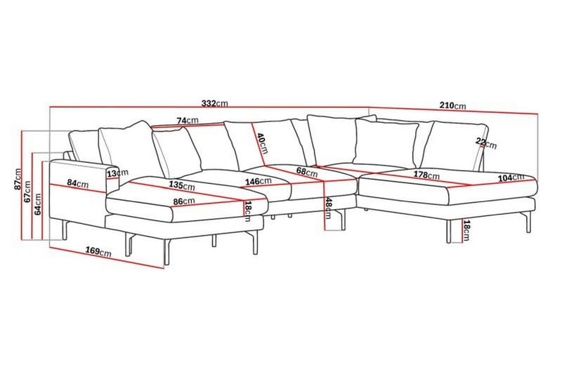 Menard 4-sits Högervänd Stor U-formad Djup Soffa med Divan och Schäslong i Manchester - Grön - Möbler - Soffa - U-soffa