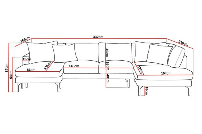 Menard 4-sits Högervänd Stor U-formad Djup Soffa med Divan och Schäslong i Manchester - Mörkgrå - Möbler - Soffa - U-soffa