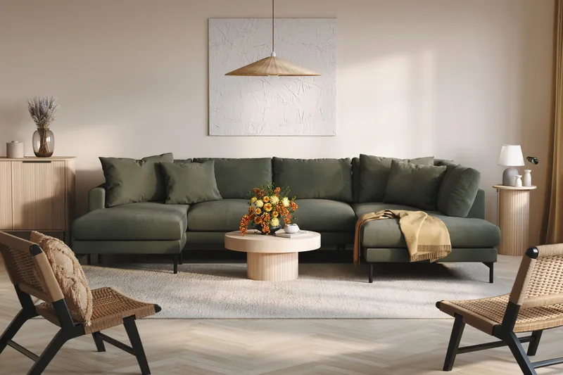 Menard 4-sits Högervänd Stor U-formad Djup Soffa med Divan och Schäslong i Manchester - Mörkgrön - Möbler - Soffa - U-soffa