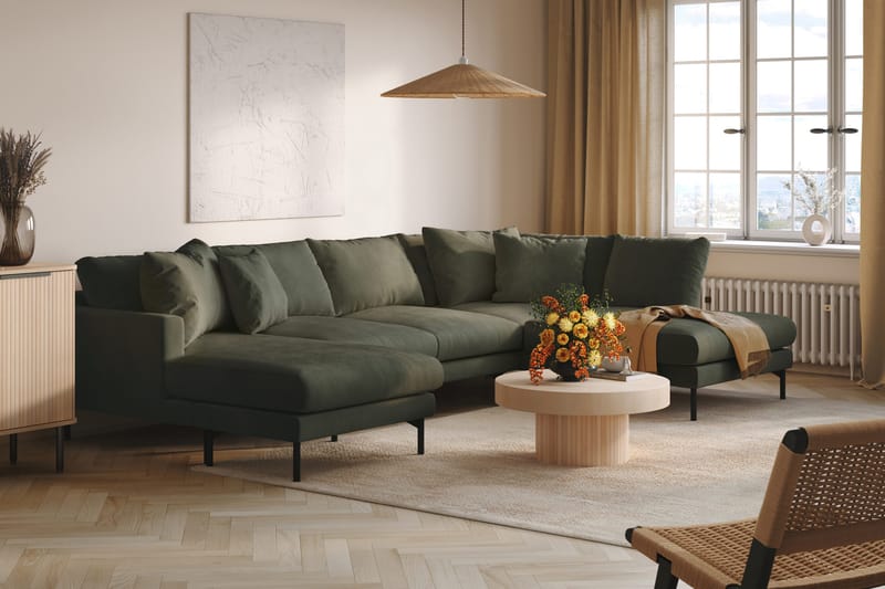 Menard 4-sits Högervänd Stor U-formad Djup Soffa med Divan och Schäslong i Manchester - Mörkgrön - Möbler - Soffa - U-soffa