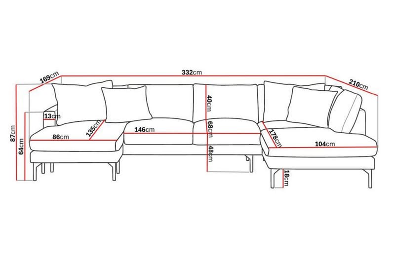 Menard 4-sits Högervänd U-formad Soffa med Divan och Schäslong i Tyg - Mörkgrå - Möbler - Soffa - U-soffa