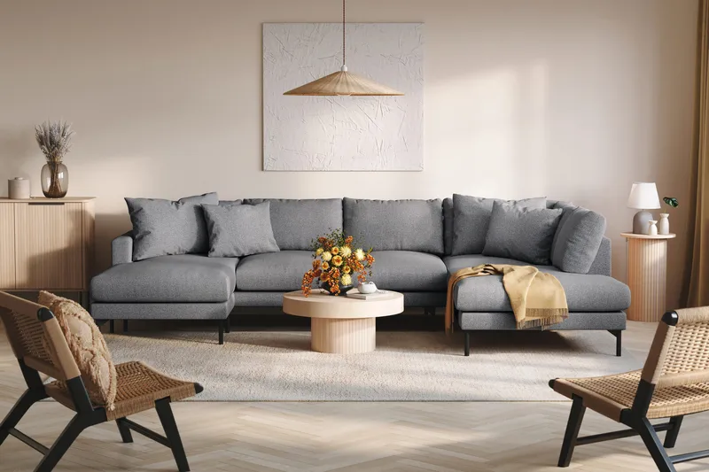 Menard 4-sits Högervänd U-formad Soffa med Divan och Schäslong i Tyg - Mörkgrå - Möbler - Soffa - U-soffa