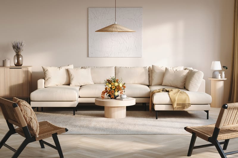 Menard 4-sits Högervänd U-formad Soffa med Divan och Schäslong i Manchester - Beige - Möbler - Soffa - U-soffa