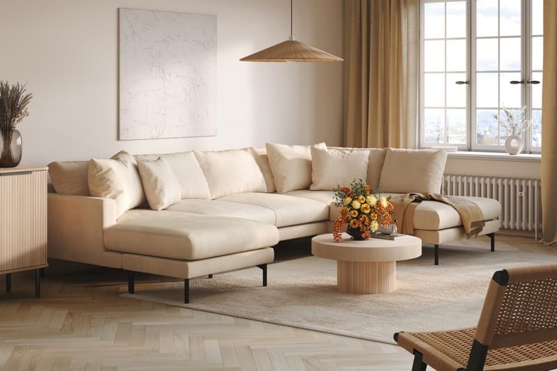 Menard 4-sits Högervänd U-formad Soffa med Divan och Schäslong i Manchester - Beige - Möbler - Soffa - U-soffa