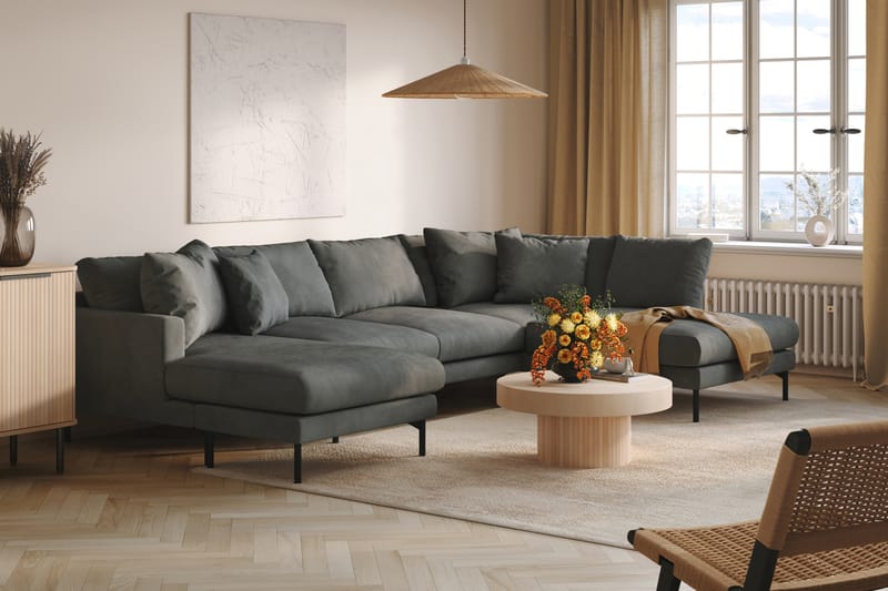 Menard 4-sits Högervänd U-formad Soffa med Divan och Schäslong i Manchester - Grå - Möbler - Soffa - U-soffa