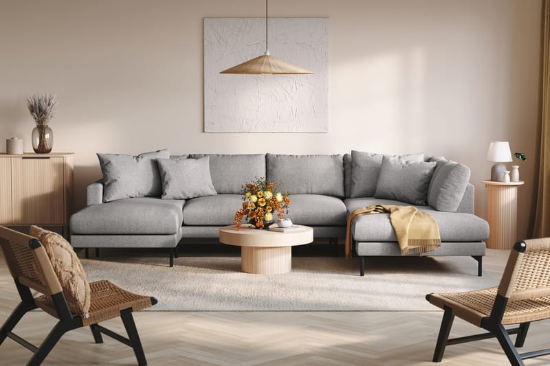 Menard 4-sits Högervänd U-formad Soffa med Divan och Schäslong i Tyg - Grå - Möbler - Soffa - U-soffa