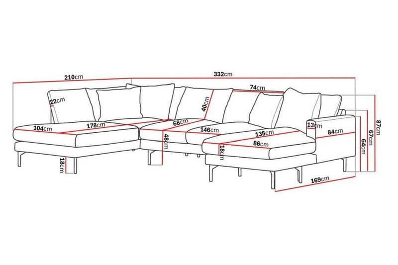 Menard 4-sits Vänstervänd Stor U-formad Djup Soffa med Divan och Schäslong i Manchester - Grå - Möbler - Soffa - U-soffa