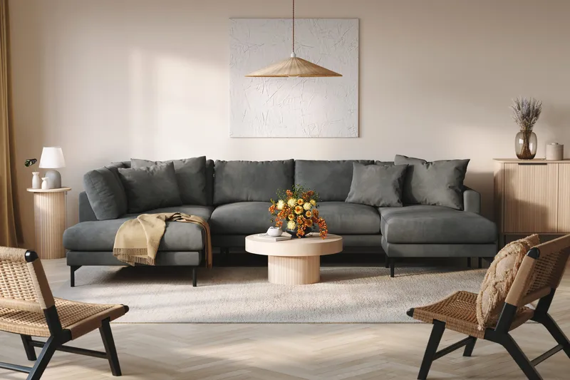 Menard 4-sits Vänstervänd Stor U-formad Djup Soffa med Divan och Schäslong i Manchester - Grå - Möbler - Soffa - U-soffa