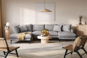 Menard 4-sits Vänstervänd Stor U-formad Djup Soffa med Divan och Schäslong i Tyg - Grå - Möbler - Soffa - U-soffa