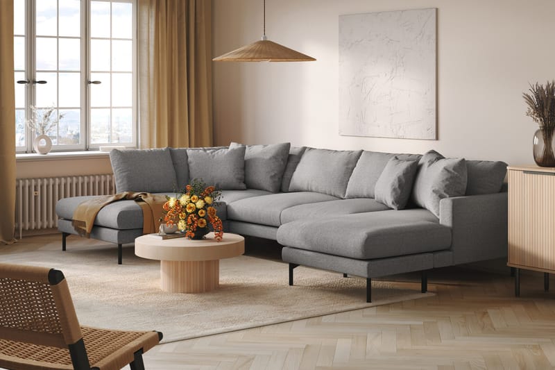 Menard 4-sits Vänstervänd Stor U-formad Djup Soffa med Divan och Schäslong i Tyg - Grå - Möbler - Soffa - U-soffa
