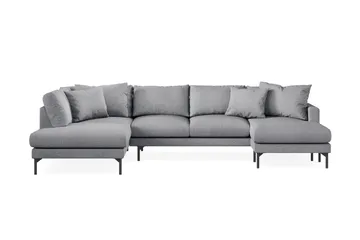 Menard 4-sits Vänstervänd Stor U-formad Djup Soffa med Divan och Schäslong i Tyg - Grå - Möbler - Soffa - U-soffa
