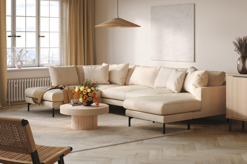 Menard 4-sits Vänstervänd U-formad Large Soffa med Divan och Schäslong i Manchester - Beige - Möbler - Soffa - U-soffa