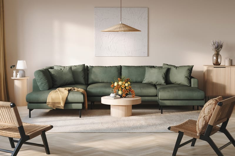 Menard 4-sits Vänstervänd U-formad Soffa med Divan och Schäslong i Manchester - Grön - Möbler - Soffa - U-soffa