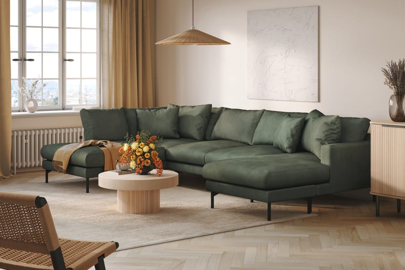 Menard 4-sits Vänstervänd U-formad Soffa med Divan och Schäslong i Manchester - Grön - Möbler - Soffa - U-soffa