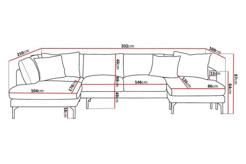 Menard 4-sits Vänstervänd U-formad Soffa med Divan och Schäslong i Manchester - Mörkgrön - Möbler - Soffa - U-soffa