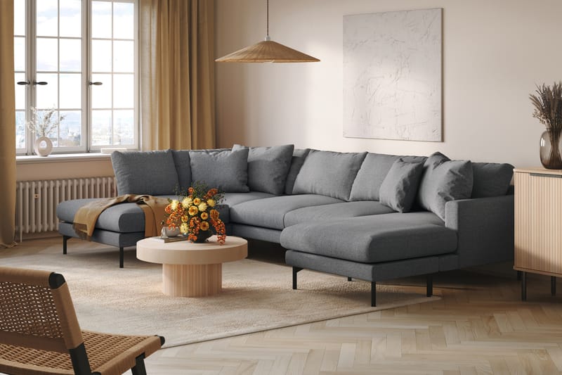 Menard 4-sits Vänstervänd U-formad Soffa med Divan och Schäslong i Tyg - Mörkgrå - Möbler - Soffa - U-soffa