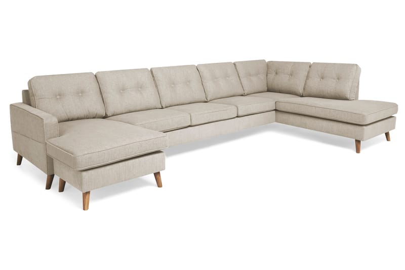 Monroe 6-sits Högervänd U-formad Large Soffa med Divan och Schäslong i Tyg - Beige - Möbler - Soffa - U-soffa
