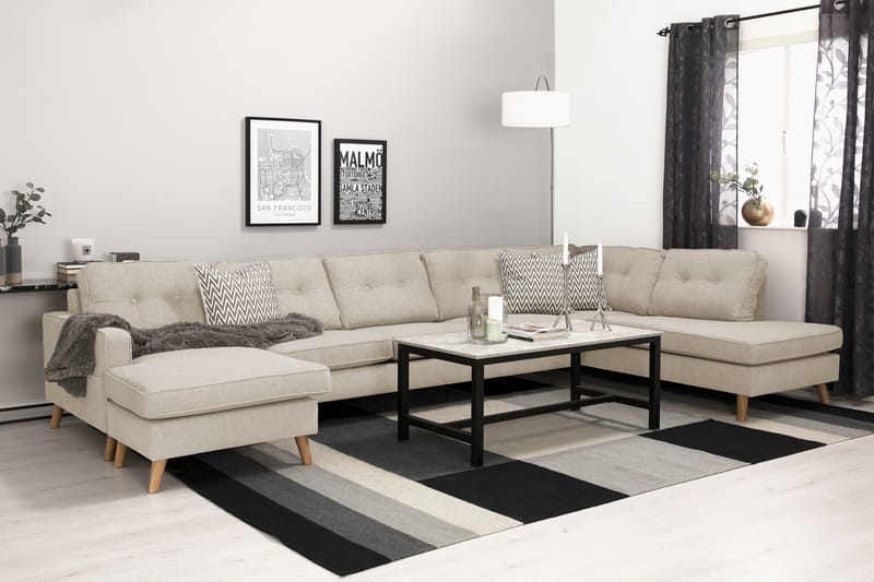 Monroe 6-sits Högervänd U-formad Large Soffa med Divan och Schäslong i Tyg - Beige - Möbler - Soffa - U-soffa