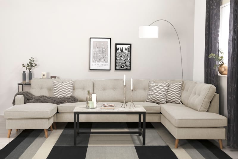Monroe 6-sits Högervänd U-formad Large Soffa med Divan och Schäslong i Tyg - Beige - Möbler - Soffa - U-soffa