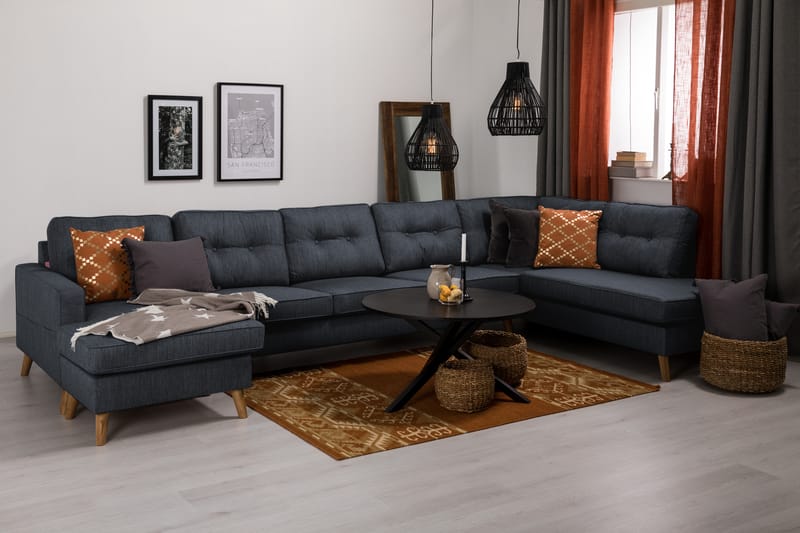 Monroe 6-sits Högervänd U-formad Large Soffa med Divan och Schäslong i Tyg - Blå - Möbler - Soffa - U-soffa