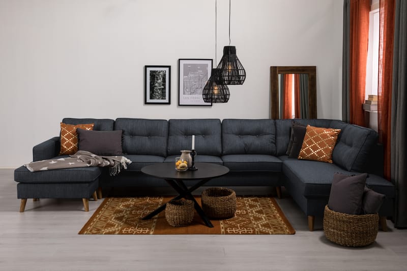 Monroe 6-sits Högervänd U-formad Large Soffa med Divan och Schäslong i Tyg - Blå - Möbler - Soffa - U-soffa