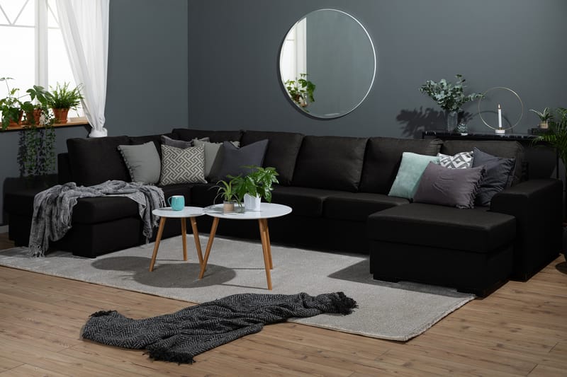 Ocean 5-sits Vänstervänd U-formad Large Soffa med Divan och Schäslong i Tyg - Svart - Möbler - Soffa - U-soffa