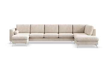 Ocean Lyx 6-sits Högervänd U-formad Soffa med Divan och Schäslong + Fotpall i Manchester - Beige - Möbler - Soffa - U-soffa